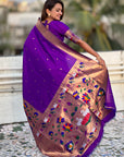 Purple Paithani Silk Saree with Zari Woven Big Border Concept