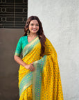 Yellow Ikkat Patola Silk Zari Work Meenakari Saree