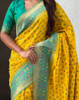 Yellow Ikkat Patola Silk Zari Work Meenakari Saree