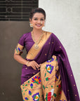Wine Paithani Silk Saree with Zari Woven Big Border Concept