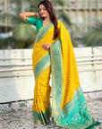 Yellow Ikkat Patola Silk Zari Work Meenakari Saree
