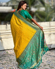 Yellow Ikkat Patola Silk Zari Work Meenakari Saree