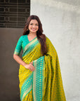 Mehendi Green Ikkat Patola Silk Zari Work Meenakari Saree