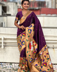 Wine Paithani Silk Saree with Zari Woven Big Border Concept