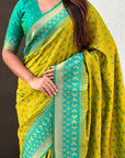 Mehendi Green Ikkat Patola Silk Zari Work Meenakari Saree