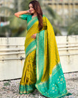 Mehendi Green Ikkat Patola Silk Zari Work Meenakari Saree