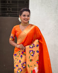 Orange Paithani Silk Saree with Zari Woven Big Border Concept
