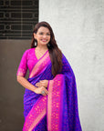 Violet Ikkat Patola Silk Zari Work Meenakari Saree
