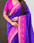 Violet Ikkat Patola Silk Zari Work Meenakari Saree