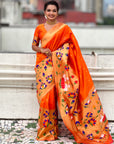 Orange Paithani Silk Saree with Zari Woven Big Border Concept
