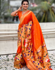 Orange Paithani Silk Saree with Zari Woven Big Border Concept