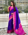 Violet Ikkat Patola Silk Zari Work Meenakari Saree