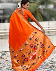 Orange Paithani Silk Saree with Zari Woven Big Border Concept