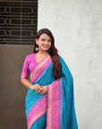 Blue Ikkat Patola Silk Zari Work Meenakari Saree
