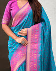 Blue Ikkat Patola Silk Zari Work Meenakari Saree