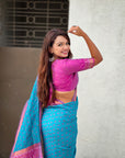 Blue Ikkat Patola Silk Zari Work Meenakari Saree