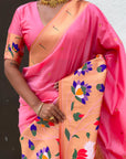 Baby Pink Paithani Silk Saree with Zari Woven Big Border Concept