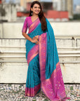 Blue Ikkat Patola Silk Zari Work Meenakari Saree