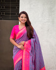 Lavender Ikkat Patola Silk Zari Work Meenakari Saree