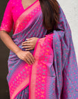 Lavender Ikkat Patola Silk Zari Work Meenakari Saree