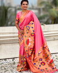 Baby Pink Paithani Silk Saree with Zari Woven Big Border Concept