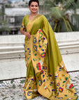 Mehendi Green Paithani Silk Saree with Zari Woven Big Border Concept