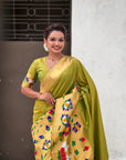 Mehendi Green Paithani Silk Saree with Zari Woven Big Border Concept