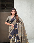 Dusty Grey Soft Silk Zari Woven Zig Zag Pattern Saree