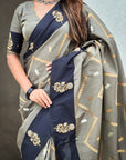 Dusty Grey Soft Silk Zari Woven Zig Zag Pattern Saree