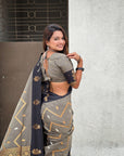 Dusty Grey Soft Silk Zari Woven Zig Zag Pattern Saree