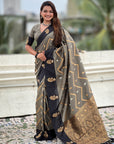 Dusty Grey Soft Silk Zari Woven Zig Zag Pattern Saree