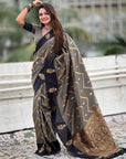 Dusty Grey Soft Silk Zari Woven Zig Zag Pattern Saree