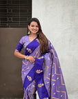Dusty Violet Soft Silk Zari Woven Zig Zag Pattern Saree
