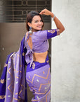 Dusty Violet Soft Silk Zari Woven Zig Zag Pattern Saree