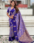 Dusty Violet Soft Silk Zari Woven Zig Zag Pattern Saree