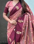 Dusty Pink Soft Silk Zari Woven Zig Zag Pattern Saree