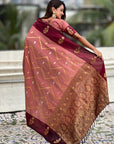 Dusty Pink Soft Silk Zari Woven Zig Zag Pattern Saree