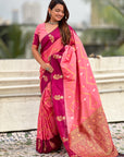 Dusty Baby Pink Soft Silk Zari Woven Zig Zag Pattern Saree