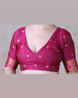 Violet Soft Silk Banarasi Zari Woven Peacock Butta Saree