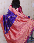 Violet Soft Silk Banarasi Zari Woven Peacock Butta Saree