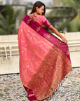 Dusty Baby Pink Soft Silk Zari Woven Zig Zag Pattern Saree