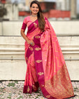Dusty Baby Pink Soft Silk Zari Woven Zig Zag Pattern Saree