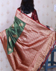 Mehendi Green Soft Silk Banarasi Zari Woven Peacock Butta Saree