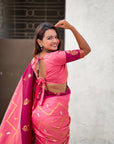 Dusty Baby Pink Soft Silk Zari Woven Zig Zag Pattern Saree