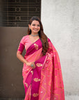 Dusty Baby Pink Soft Silk Zari Woven Zig Zag Pattern Saree