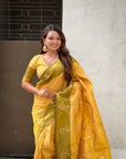 Dusty Yellow Soft Silk Zari Woven Zig Zag Pattern Saree