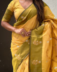 Dusty Yellow Soft Silk Zari Woven Zig Zag Pattern Saree