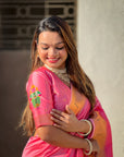 Baby Pink Zari Woven Paithani Silk Saree with Vitthal Rukmini Pallu