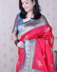 Pink Soft Silk Banarasi Zari Woven Peacock Butta Saree