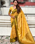 Dusty Yellow Soft Silk Zari Woven Zig Zag Pattern Saree